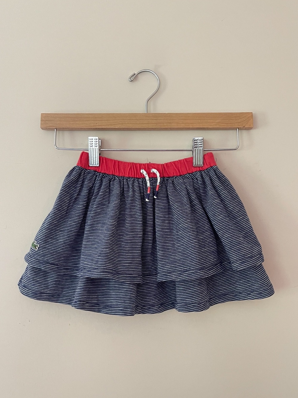 LACOSTE EUC Navy Striped Tiered Elastic Waist Ruffle Skirt